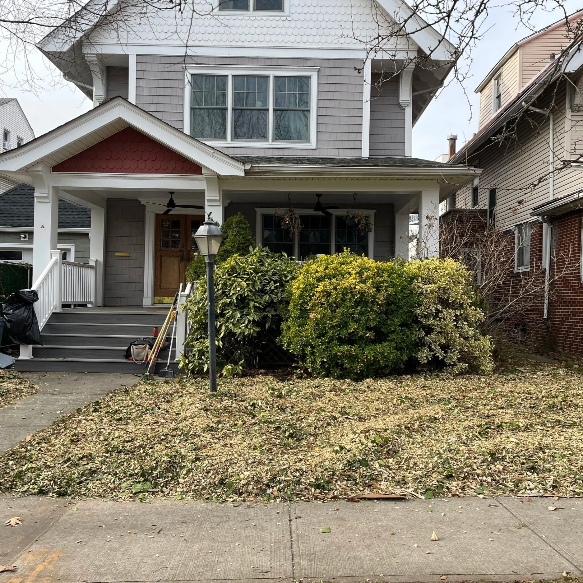 Freshly laid sheet mulch to kill a lawn in preparation for native garden installation at a home in Ditmas Park. 