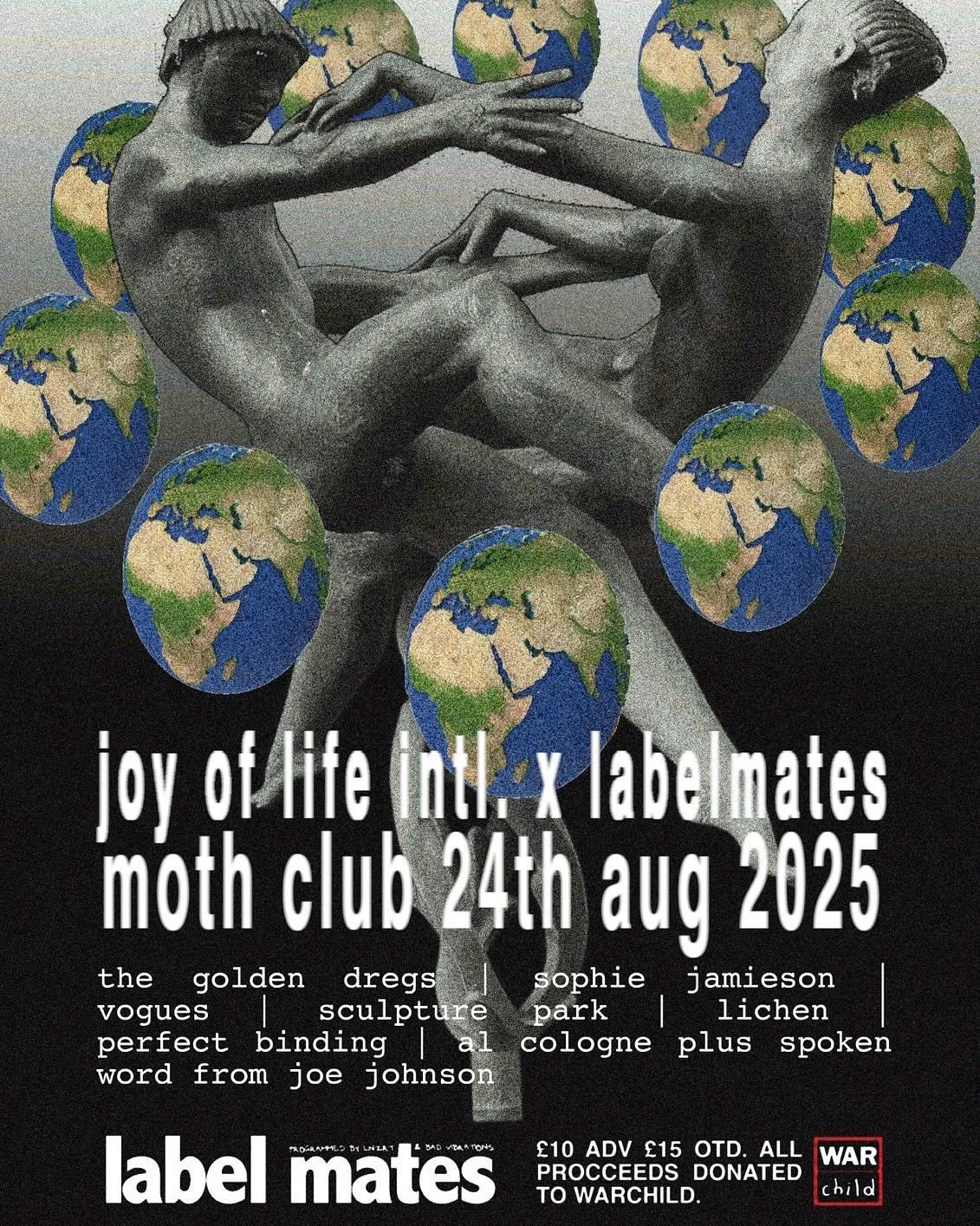 @joyoflifeinternational is taking over @mothclub tonight at 7pm! All proceeds will be donated to @warchilduk ❤️ with special live performances from @vogues_music, @sculpture.prk, @sophiejamiesonmusic, @thegoldendregs, @lichen.music, @perfectbindingba