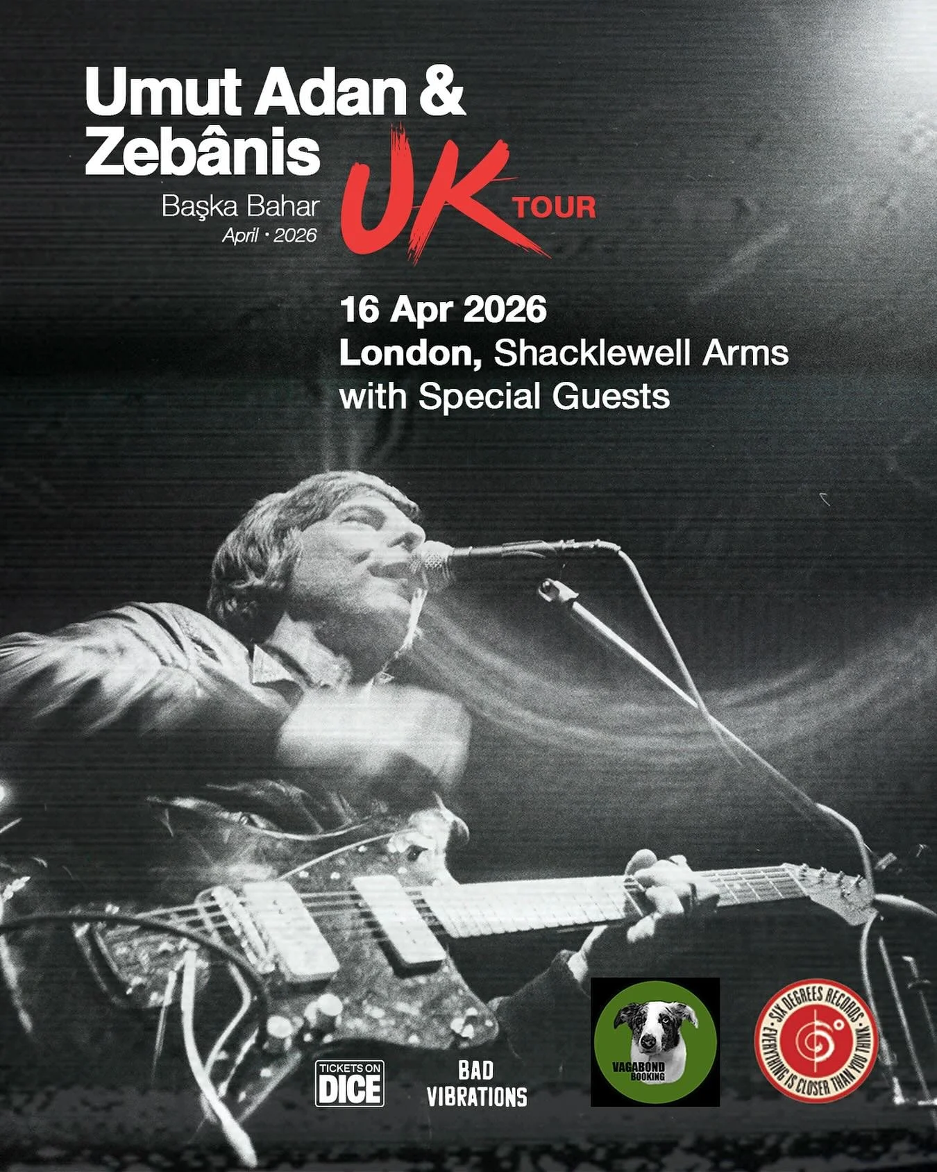 @umutadan plays The Shacklewell Arms on 16 April.

Born in Istanbul and steeped in Anatolian psych-folk, Umut Adan mixes fuzz-soaked guitars with pulsing rhythms into a sound that feels both timeless and alive.

Free RSVP @dicefm