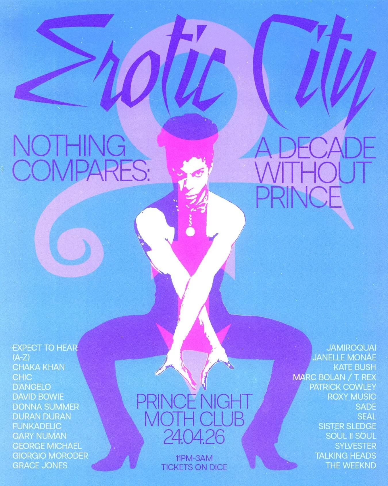 After a five-year break, Erotic City returns to MOTH Club on 24 April to celebrate 10 years of Prince.

The Paisley Park icon may be gone, but the Purple Reign lives on. Expect a packed dancefloor as Erotic City DJs spin essential anthems, deep cuts,