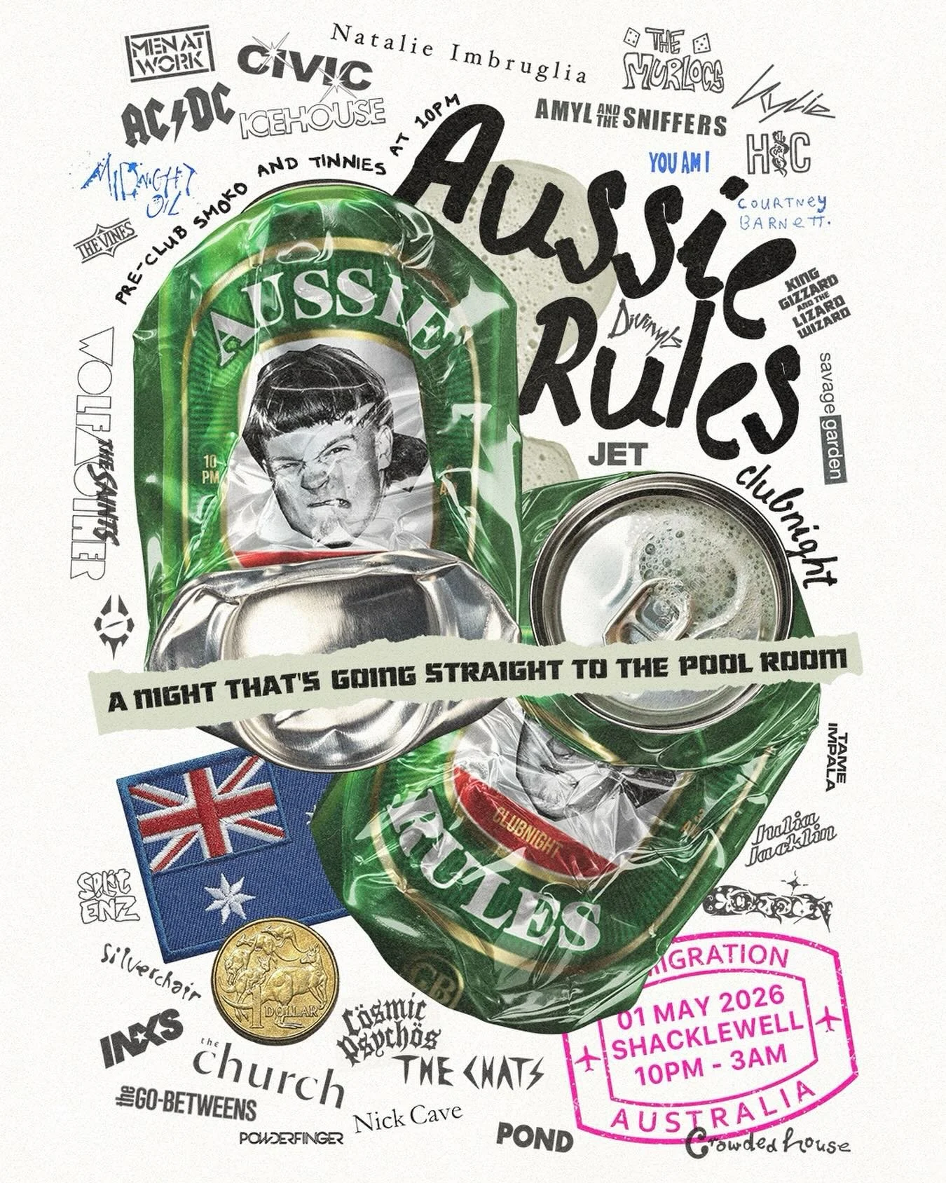 This night is going straight to the pool room!
Aussie Rules is taking over @shacklewellarms on May 1st, for a massive night dedicated entirely to Australian bands and artists from 11pm til late 🇦🇺..

We&rsquo;re spinning nothing but the finest expo