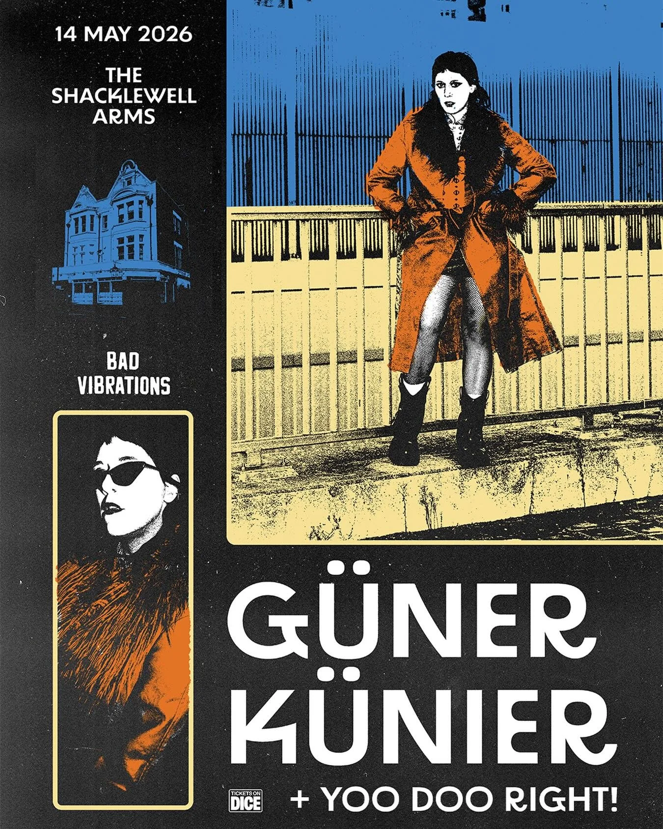 Turkish-born post-punk artist @guenerkuenier returns to @shacklewellarms on 14 May, joined by @yoodoowrong. 

Tickets on sale now via @dicefm