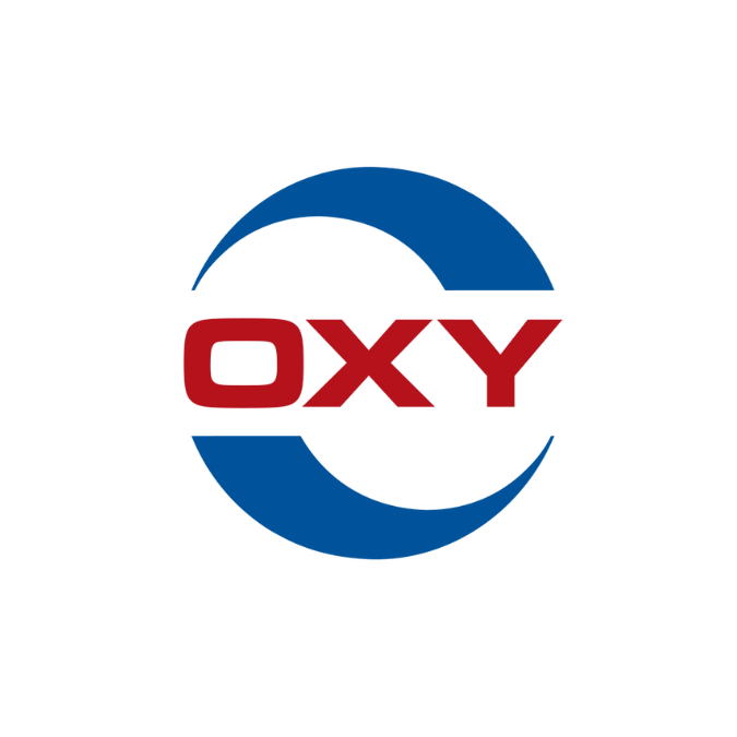 Logo featuring a blue circle with the word OXY in red capital letters across the center.