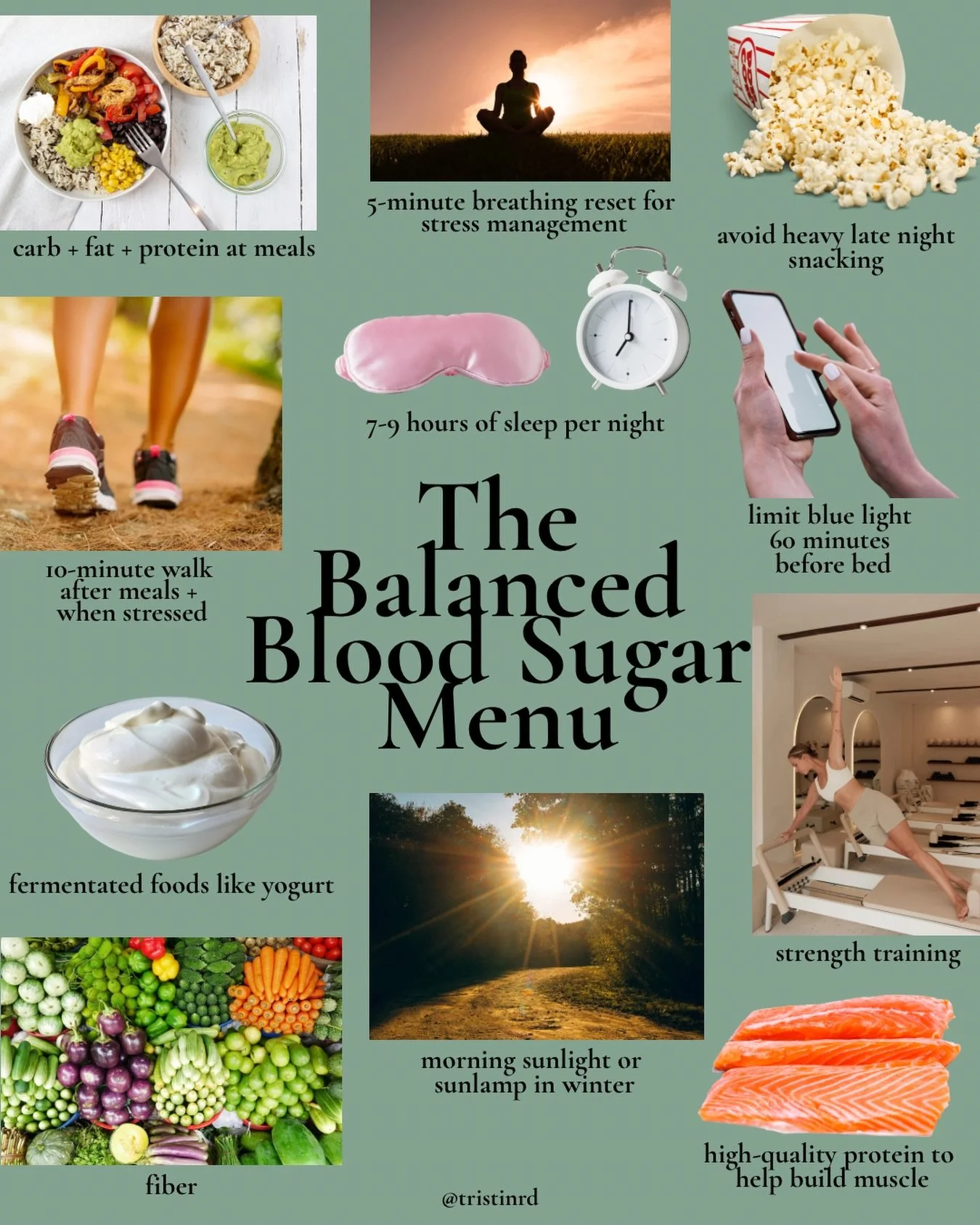 there are many different nutrition strategies that can help balance blood sugar. but food is only part of the picture. quality sleep, managing stress, building muscle, and regular sunlight exposure all play equally important roles in keeping blood su