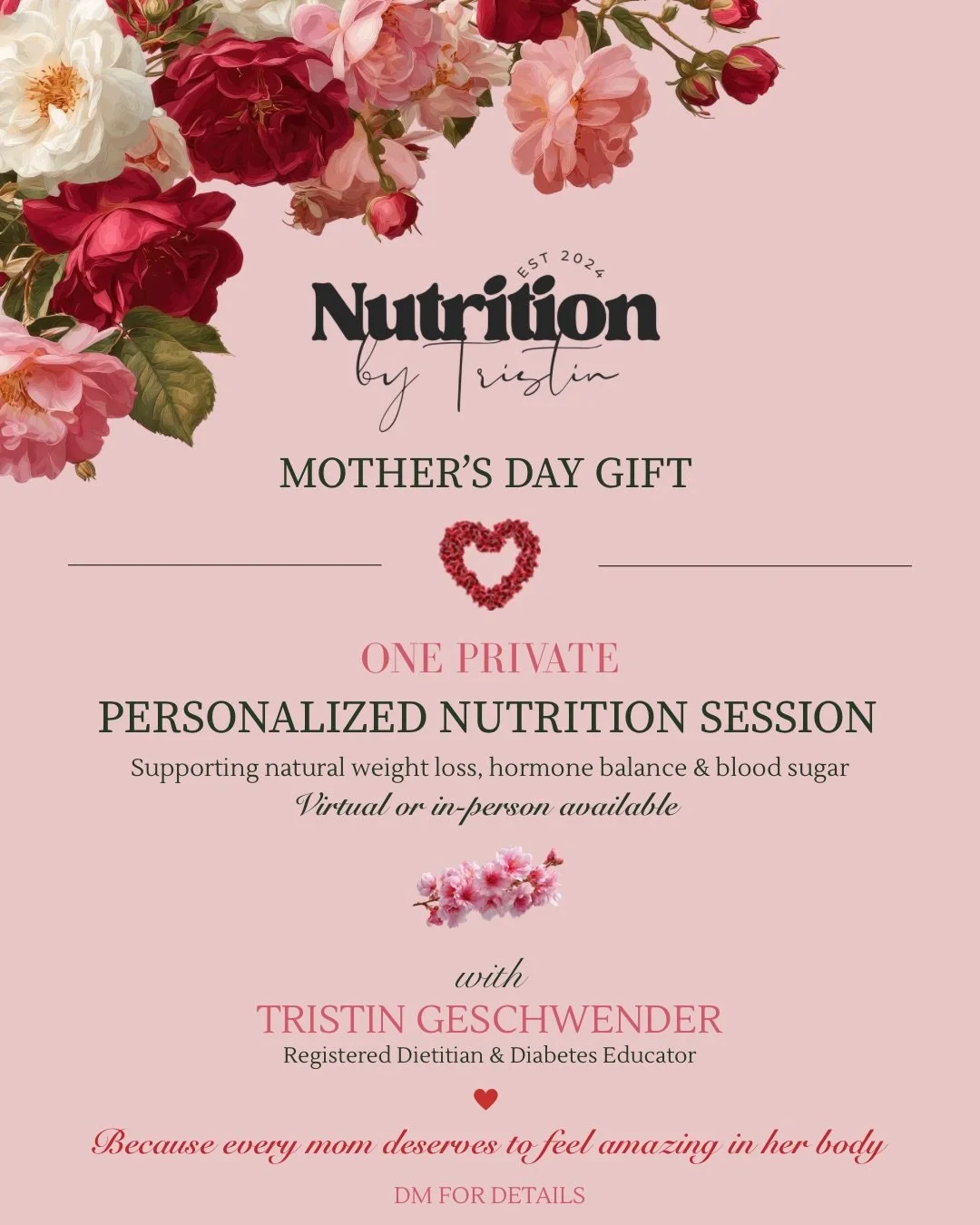 Perfect Mother&rsquo;s Day gift idea ❤️

One private nutrition session fully personalized to her goals.

This is the gift of better energy, better confidence, and better health. 

DM me for details.