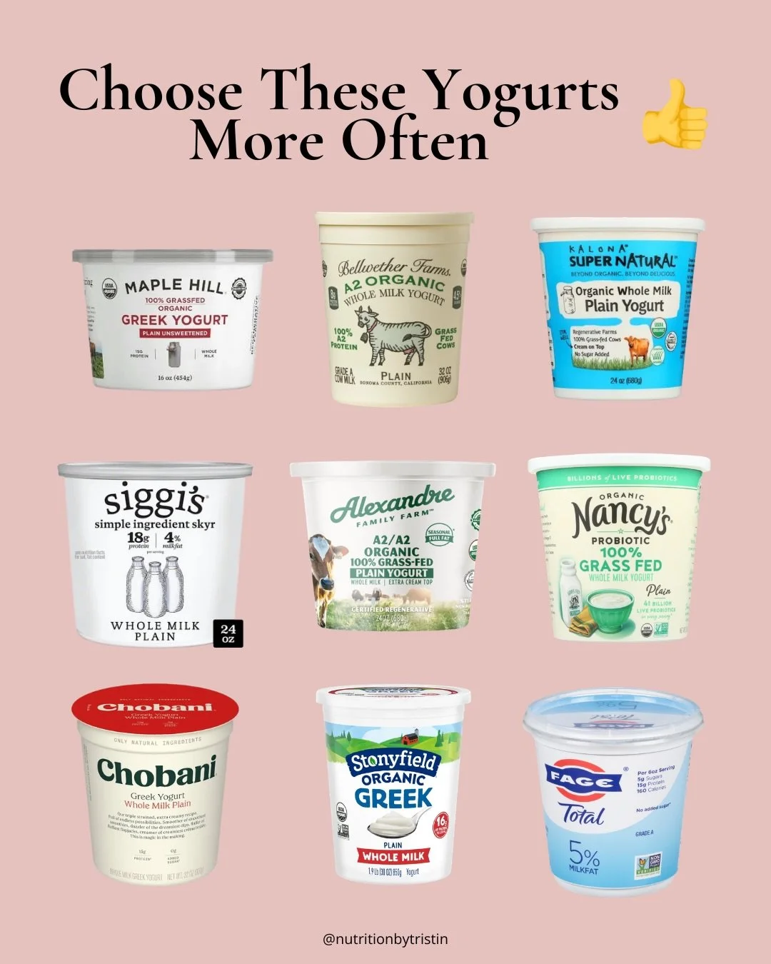 What to look for when choosing yogurt 👇

Look for plain, whole milk yogurt with live &amp; active cultures. When possible, choose organic and/or 100% grass-fed options.

Add fresh berries, nuts or seeds, granola, cinnamon, and a drizzle of honey for