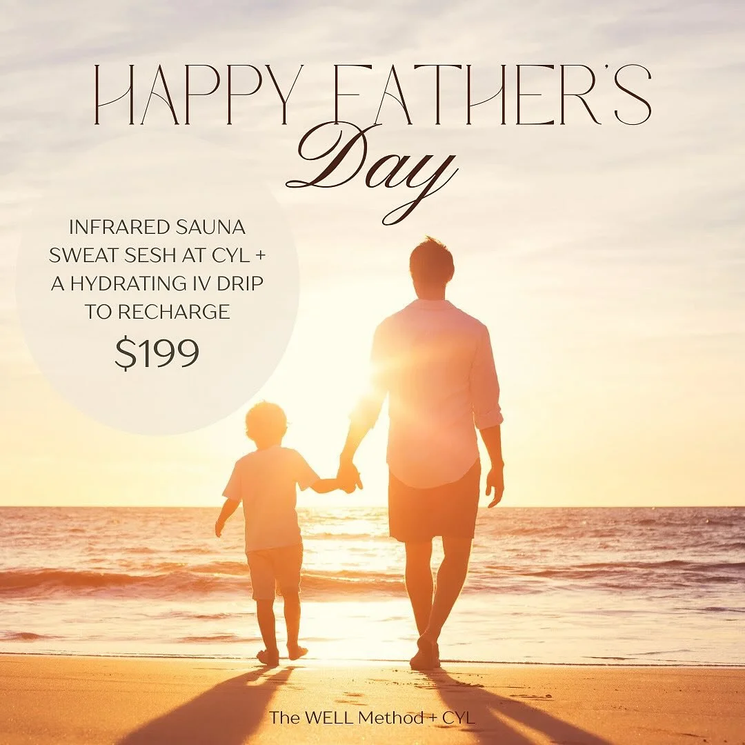 Come to CYL tomorrow and Treat Dad (or yourself!) to the ultimate self-care combo: a sweat sesh + IV drip this Father’s Day!
-Detox the stress.
-Rehydrate & recharge.
-Leave feeling like a Super Dad.
Because the best gift is health, energ