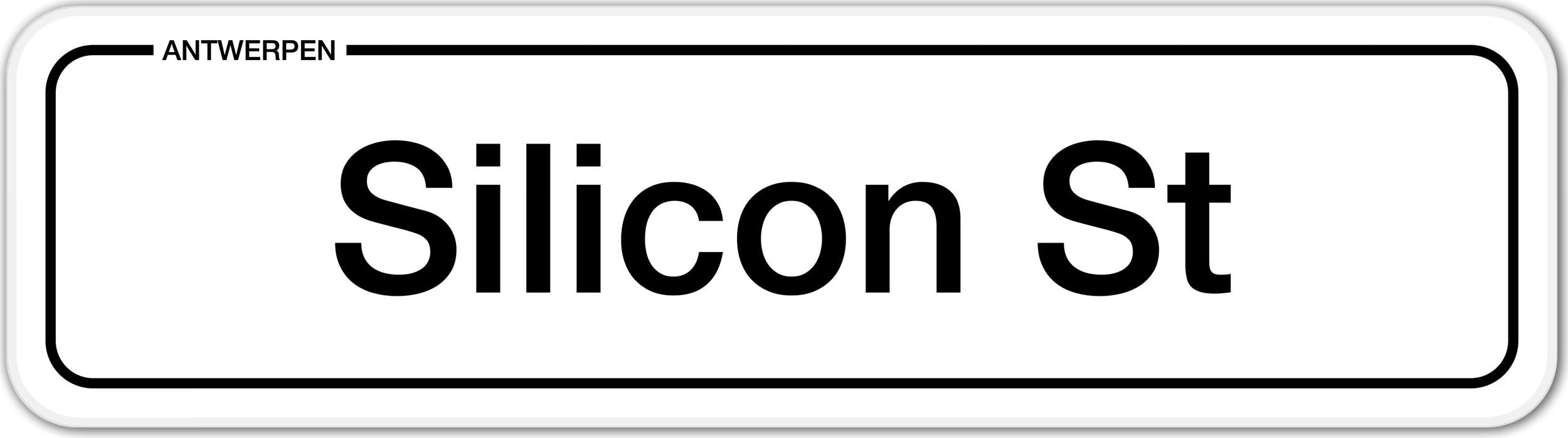 Street sign in 'Antwerpen' for 'Silicon Street'.