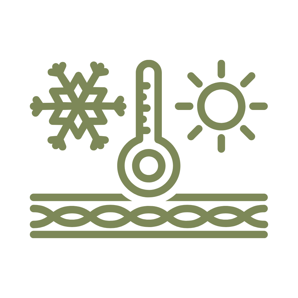 Icon showing snowflake, thermometer, and sun, indicating cold and warm weather conditions.