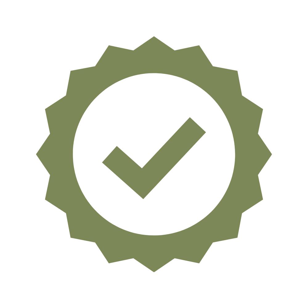 A green gear with a black circle in the center containing a green checkmark