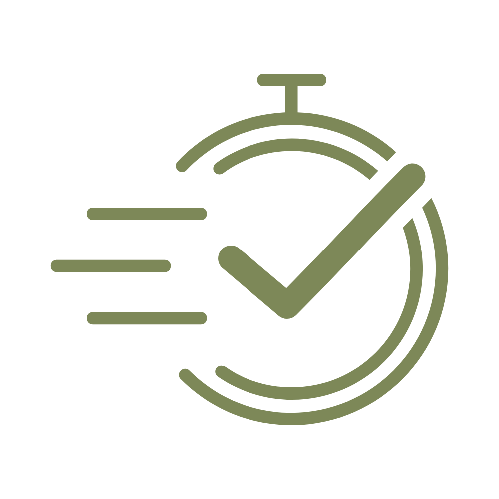 Icon of a clock with a checkmark, indicating fast or on-time delivery.