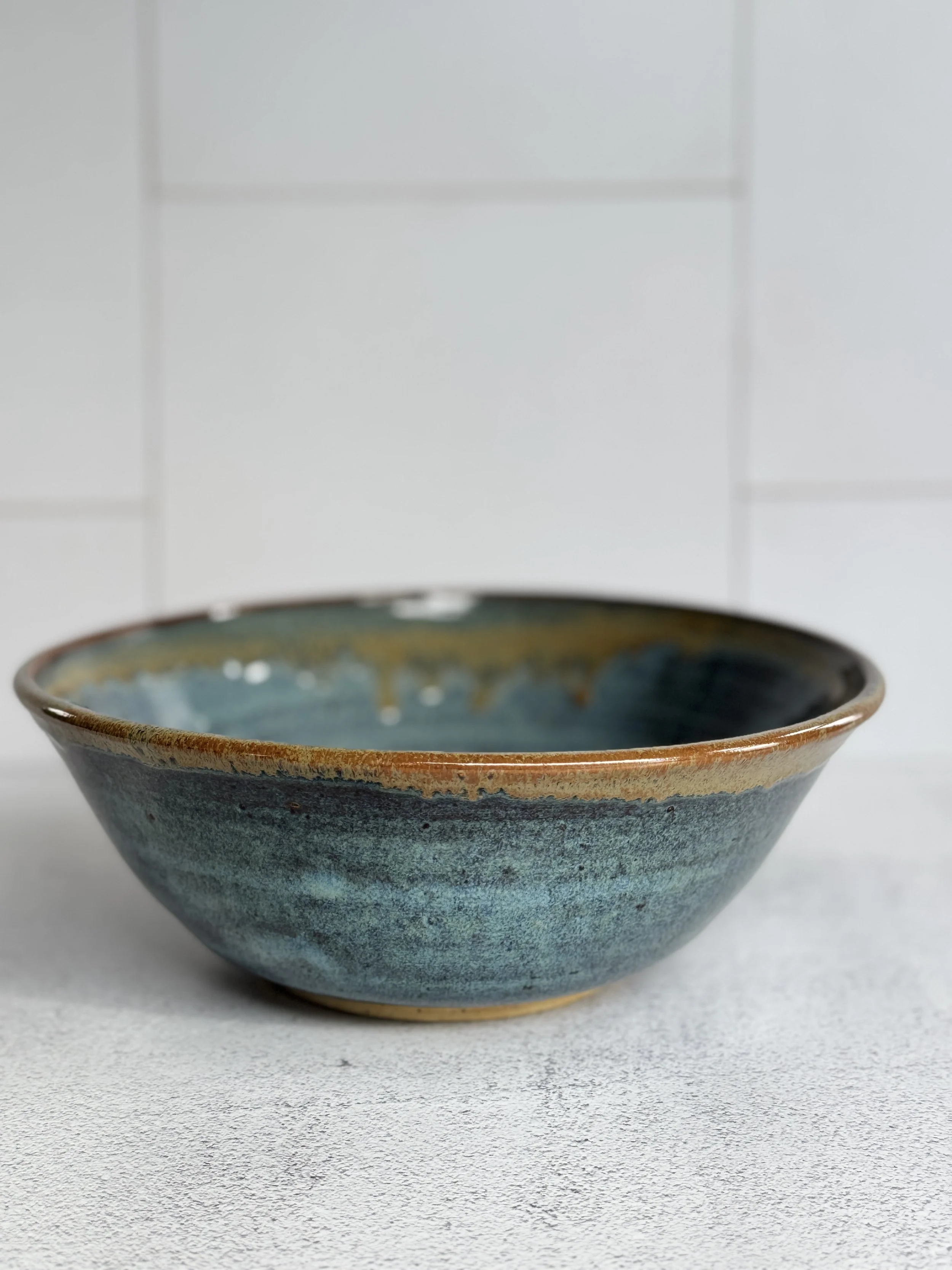 Blue Jeans and Toasted Almond Large Handmade Ceramic Bowl
