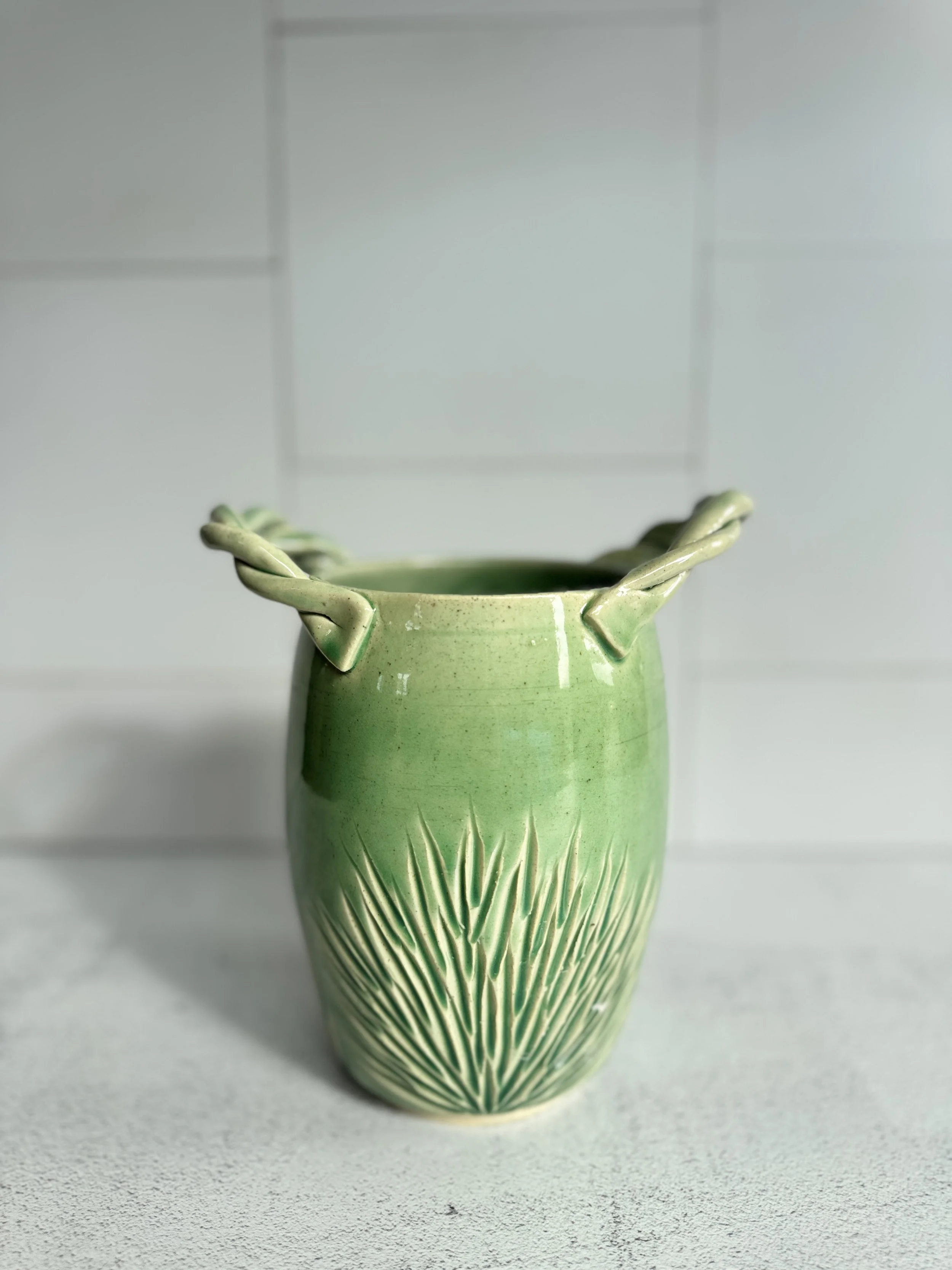 Jade Hand Carved Ceramic Vase
