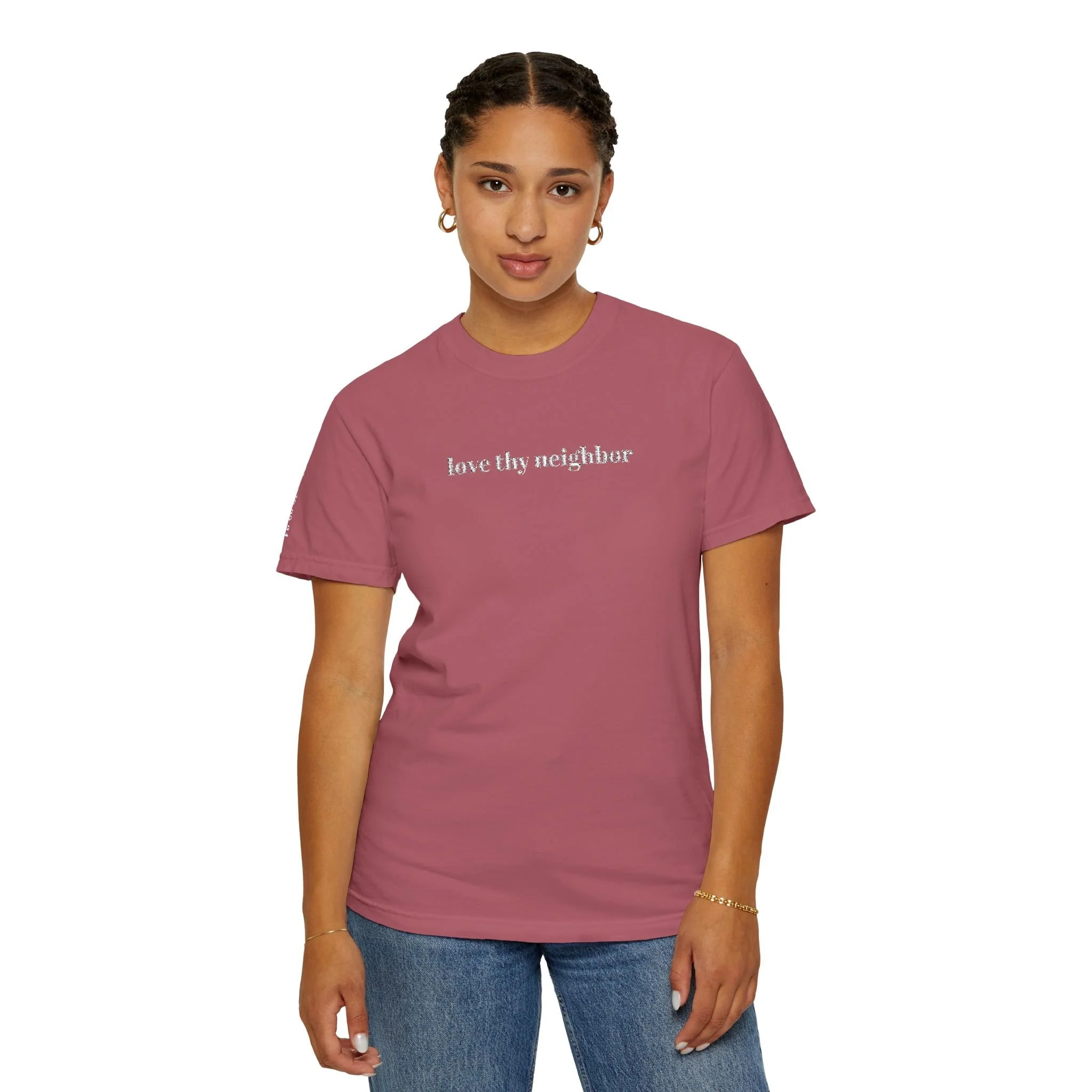 Love Thy Neighbor Embroidered Garment Dyed T‑Shirt