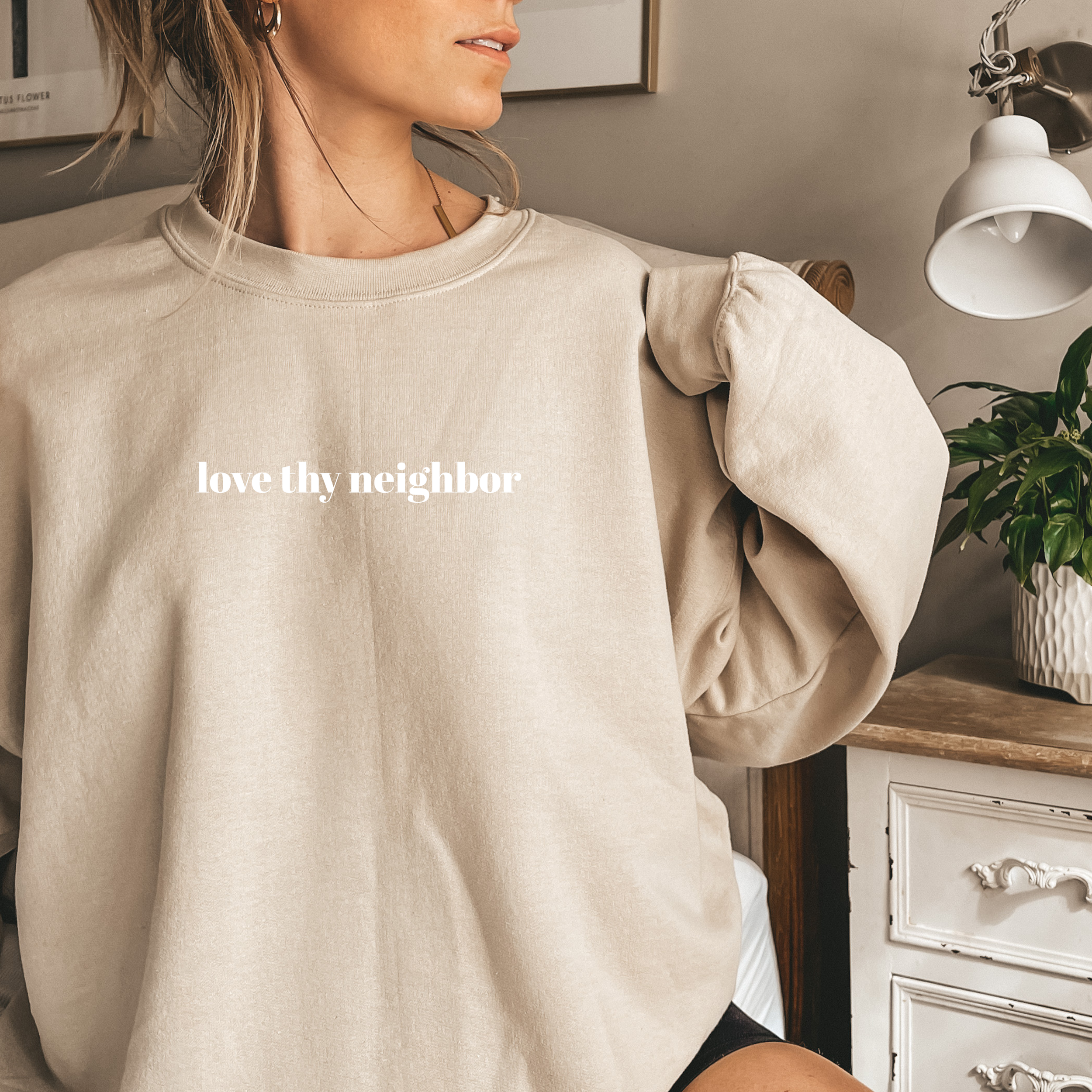 Love Thy Neighbor Embroidered Crewneck Sweatshirt