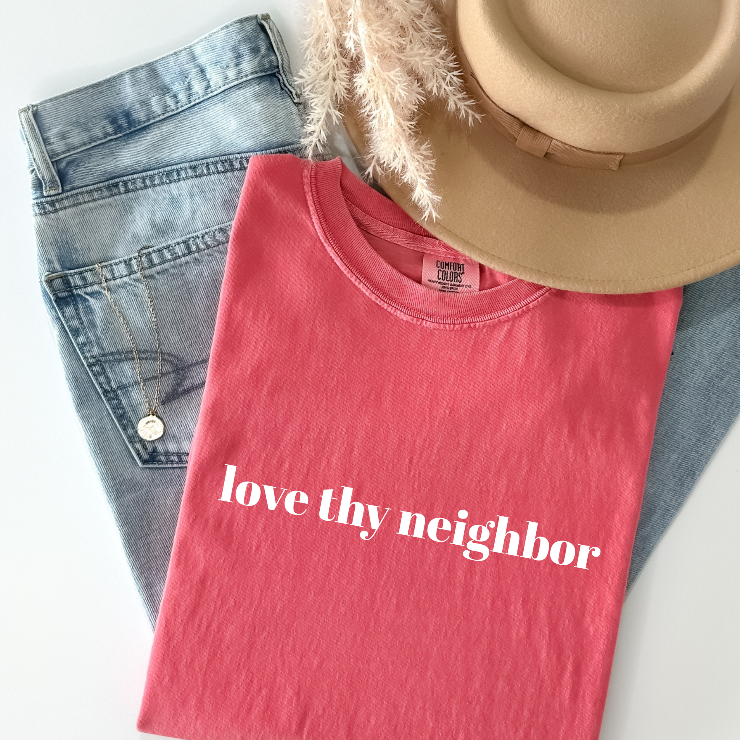 Love Thy Neighbor Embroidered Garment Dyed T‑Shirt