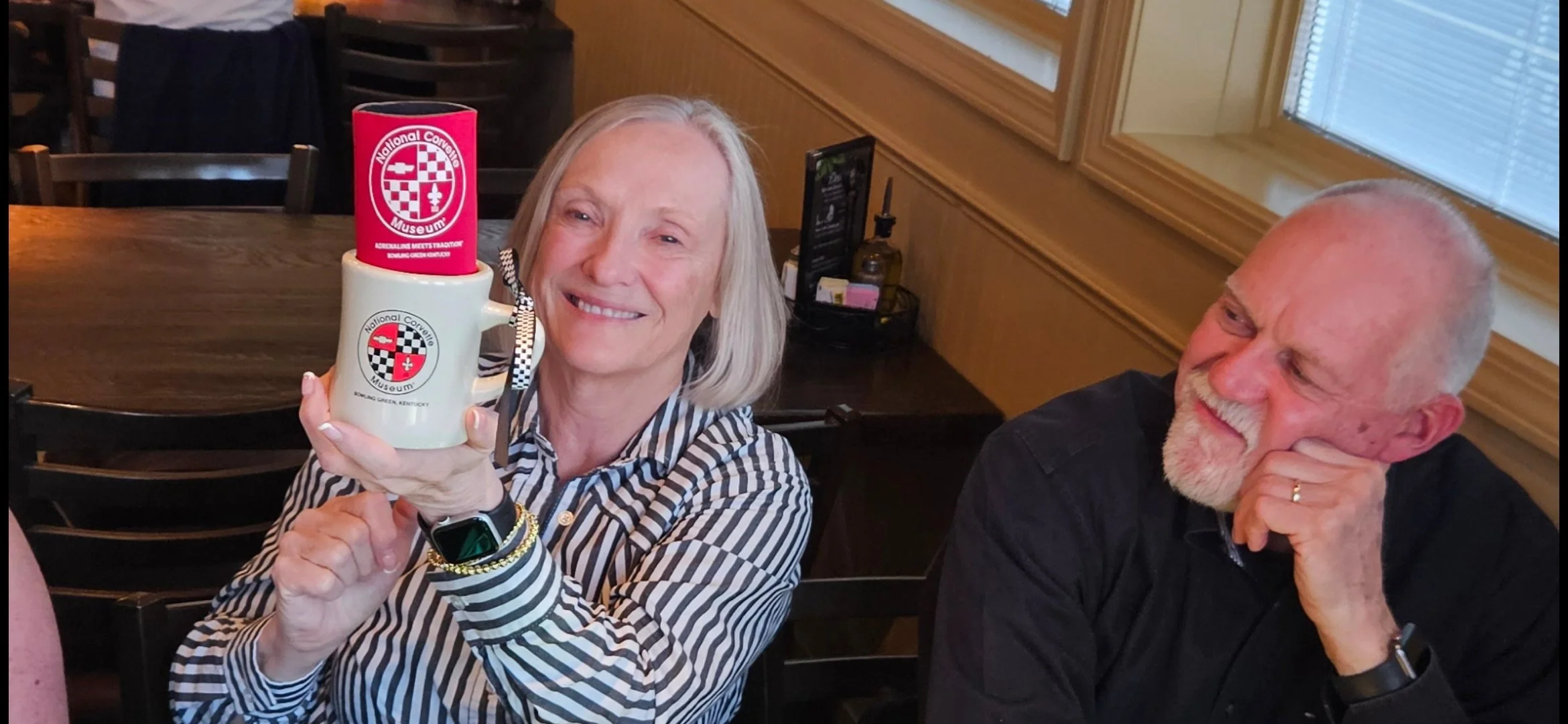 The prize was a GM sanctioned National Corvette Museum Diner Coffee mug and Coozie. Congrats Cissie.