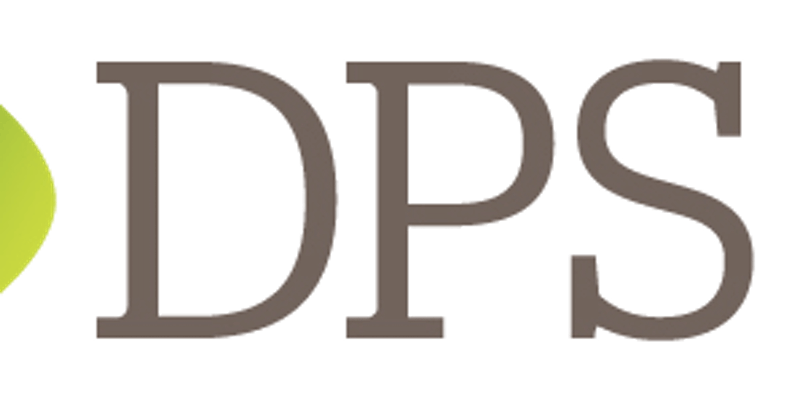 Close-up of a logo with the letters 'DPS' next to a green circle.