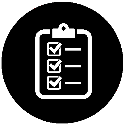 Icon of a clipboard with checkmarks on a list.