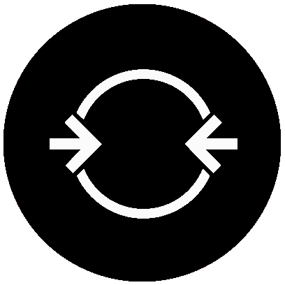 White circular arrow with two arrows pointing inward on a black background, representing tree constraints