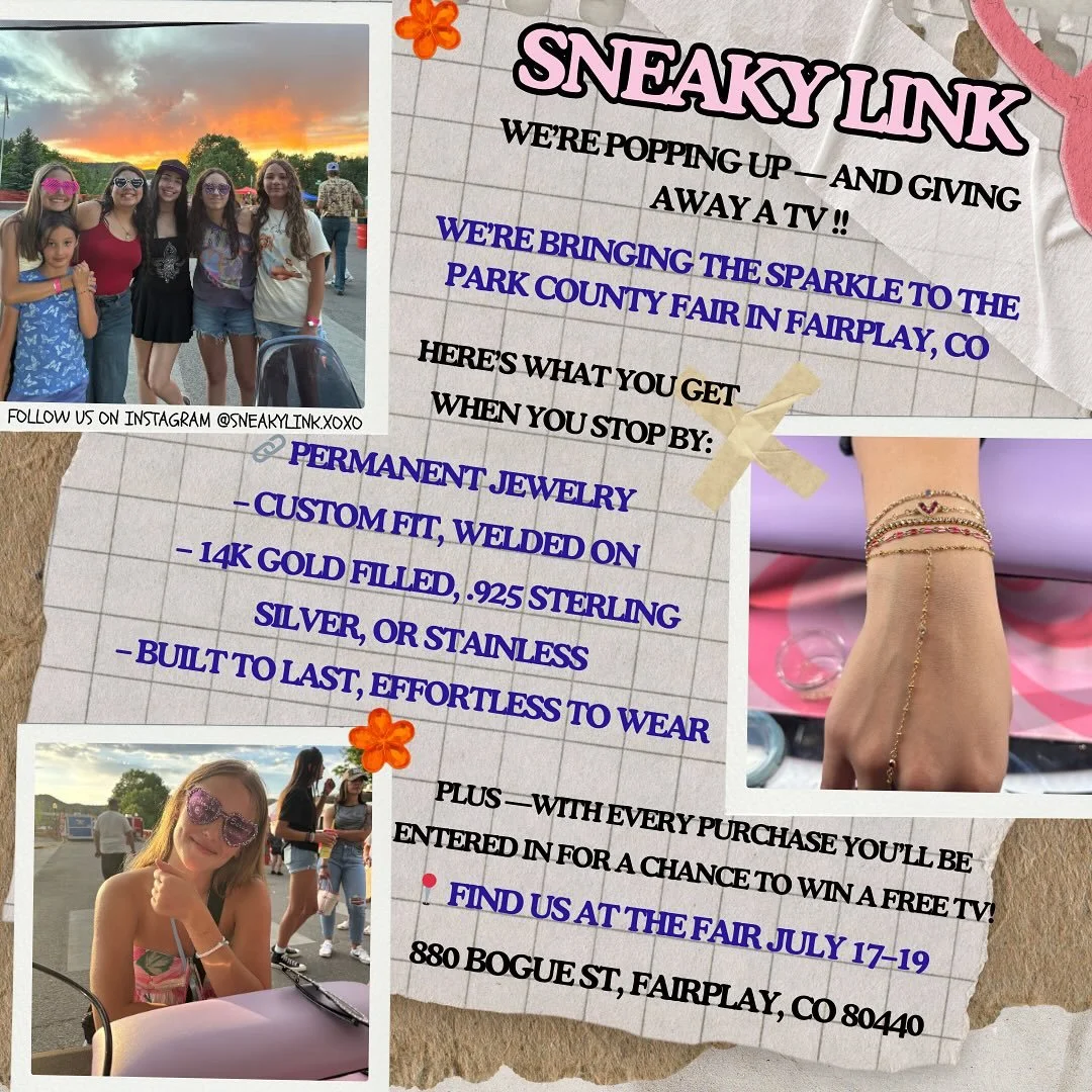 β¨FAIRPLAY, WE’RE COMING FOR YOU!β¨
We’re popping up at the Park County Fair July 17–19 — and we’re bringing the sparkle AND a TV giveaway! ππΊ
π Get custom-fit permanent jewelry
π 14K gold filled, .925 sterling silver