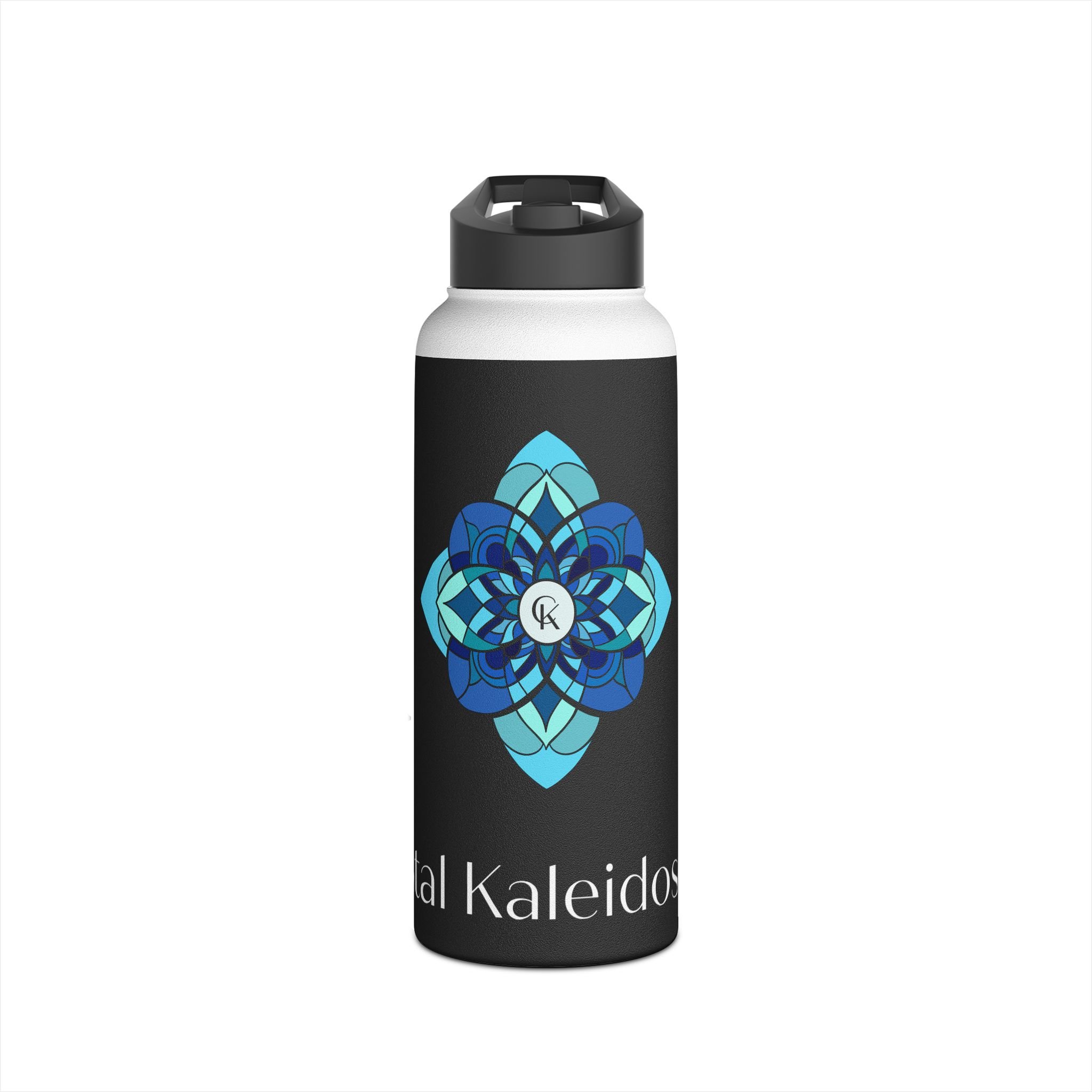 Mandala Logo Stainless Steel Water Bottle — Blue Kaleidoscope Design