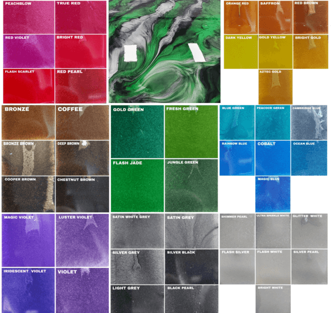 Metallic epoxy pigment color chart