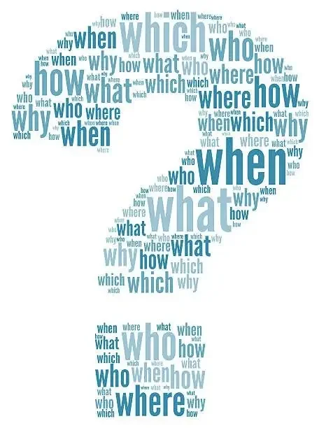 question mark with words