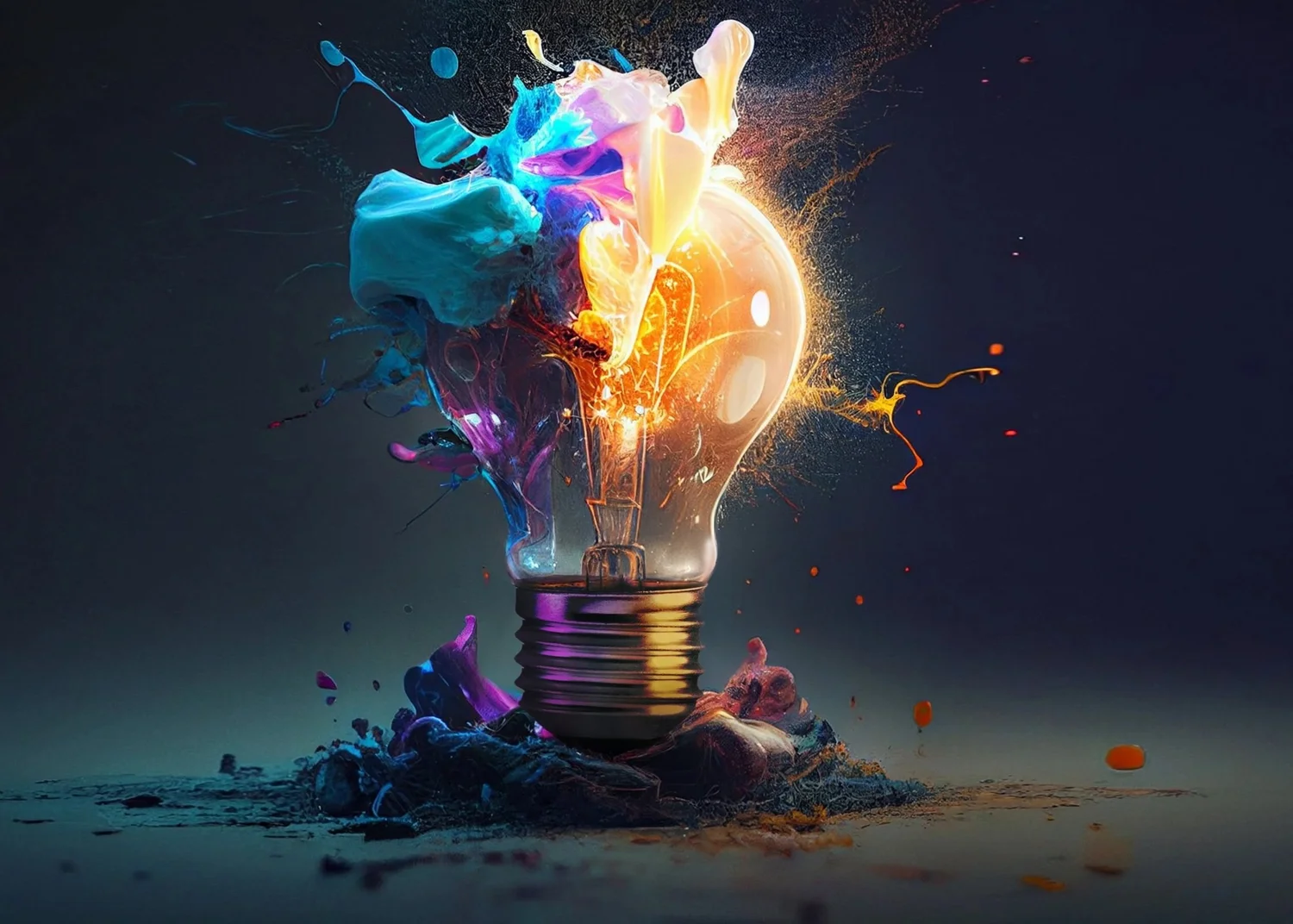 Creative lightbulb with colorful paint splash