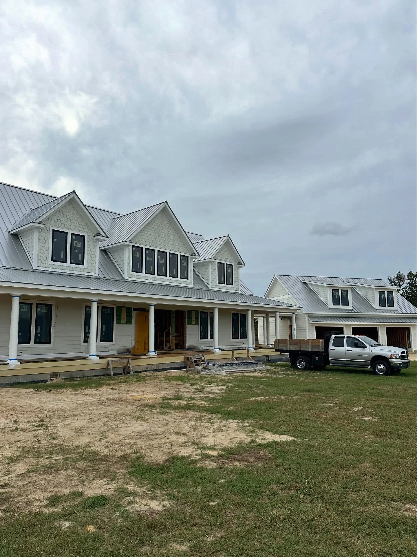 Progress shots from the farm. Business in the front, party in the back. 

#coastalfarmhouse #farmhousecharm #coastalfarmhousestyle #coastalliving #waterfrontproperty #waterfrontliving #waterfronthomes #barrelvault #waterfrontviews #southernporch #por