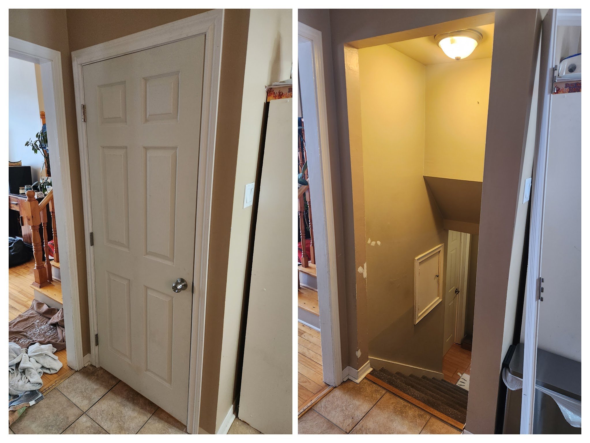 Comparison of a small white wooden shed before and after