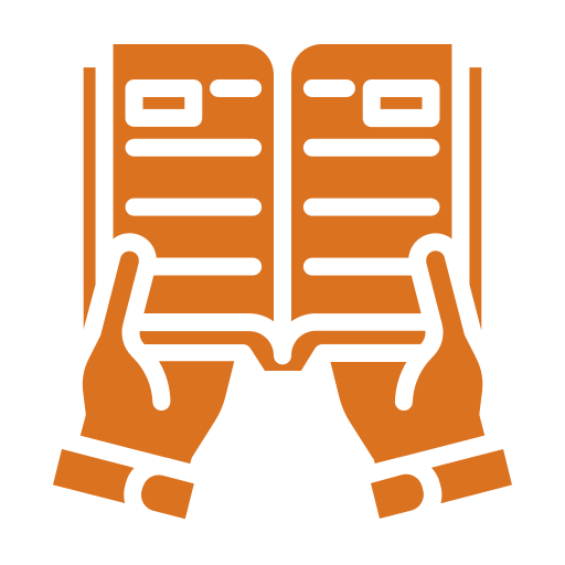 Hans holding a book icon.