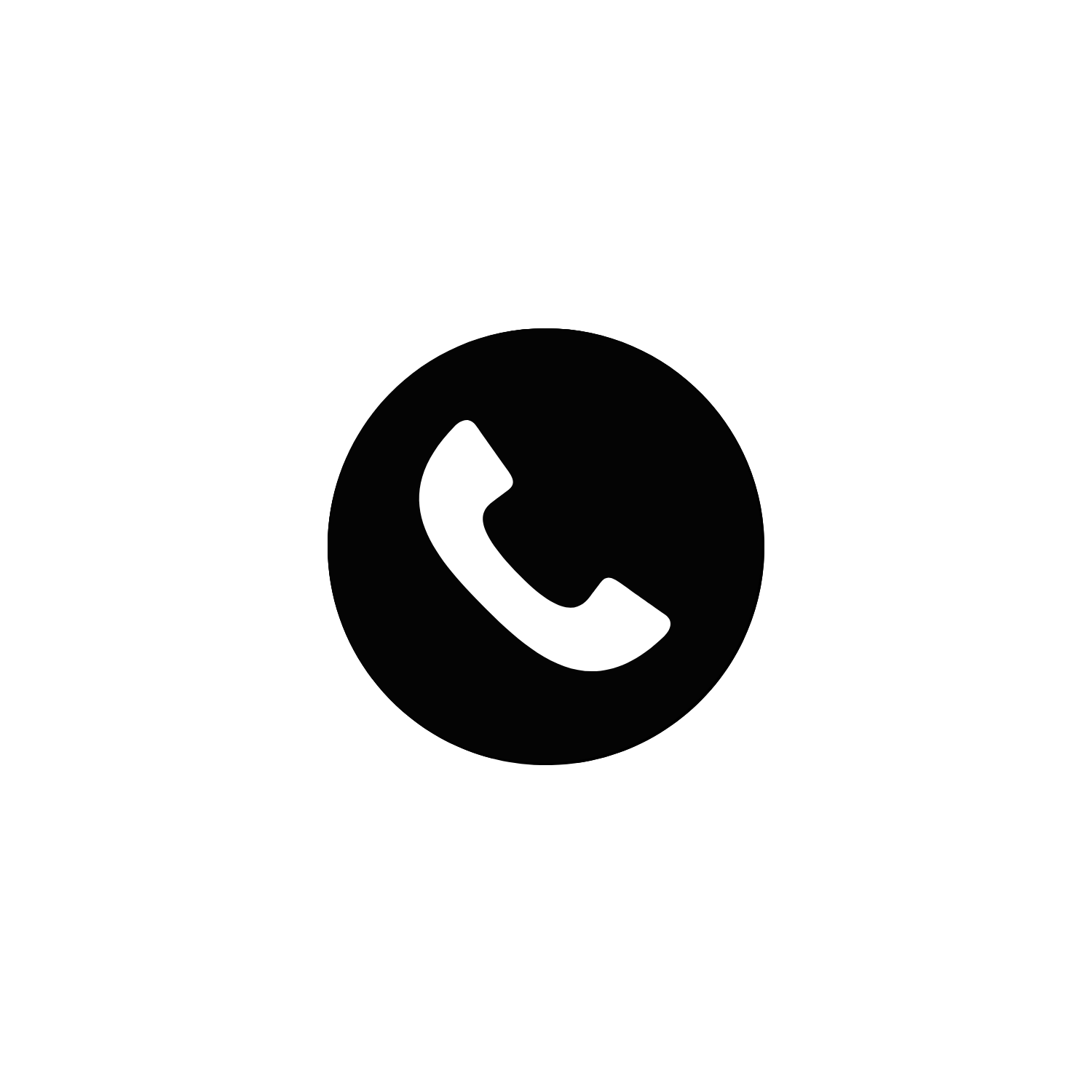 A black and white icon of a phone receiver inside a circle, which is inside a larger concentric circle.