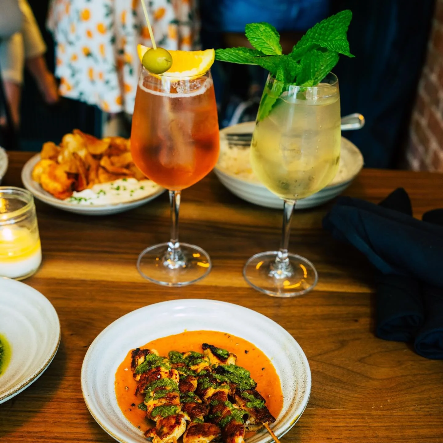First we Brunch, then we Happy Hour!! Pull up!
$7 Brunch cocktails till 3:30
$8 Spritzes and $3 Chicken Skewers 3:30 till close!