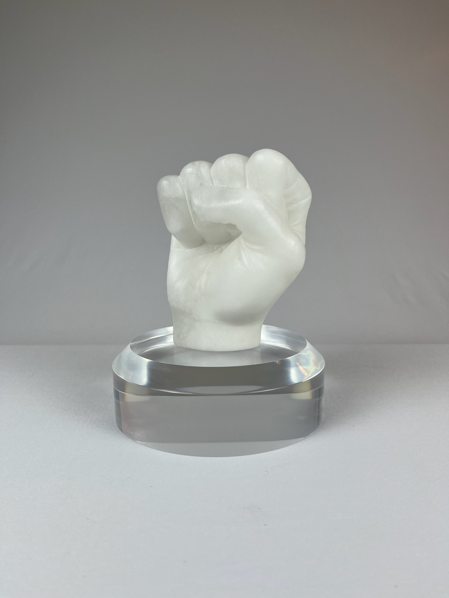 Pugno Destro No. 1, In progress, alabaster – 13 x 9 x 10 cm/ 5 x 3.5 x 4 in.