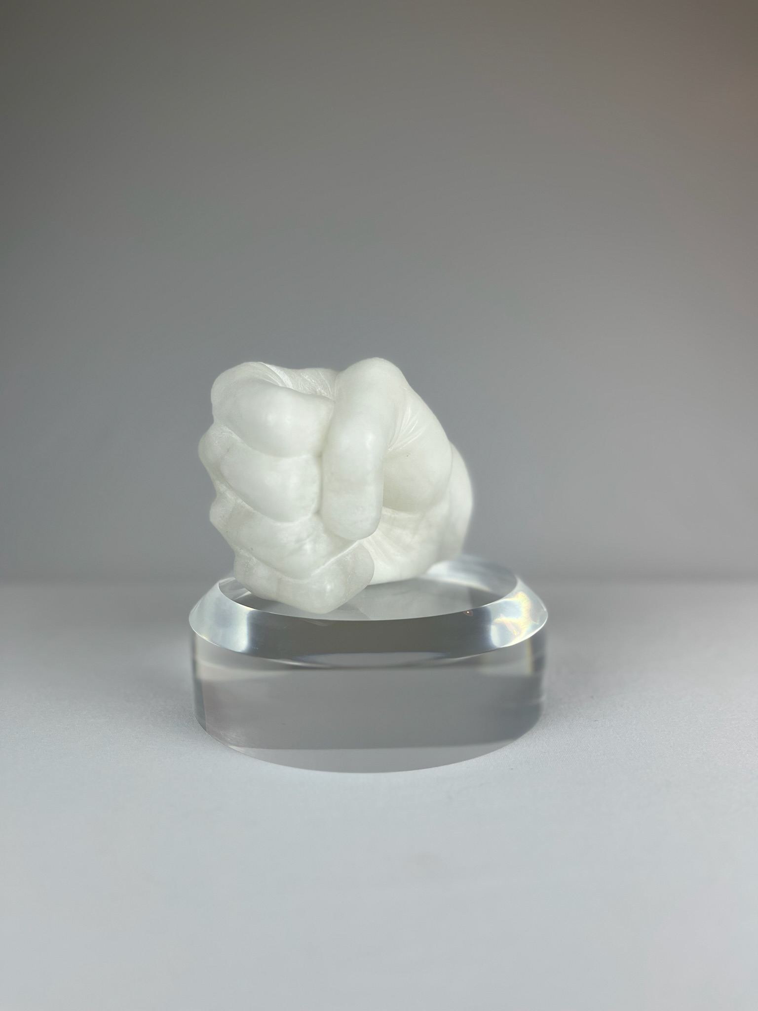 Pugno Destro No. 1, In progress, alabaster – 13 x 9 x 10 cm/ 5 x 3.5 x 4 in.