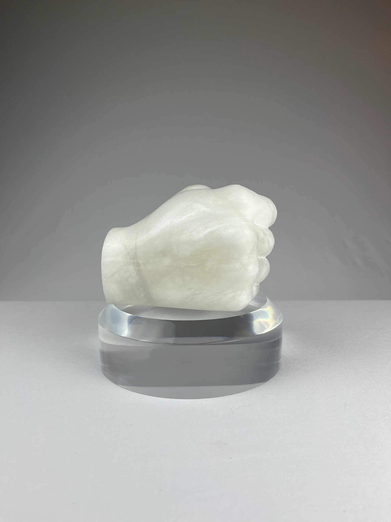 Pugno Destro No. 1, In progress, alabaster – 13 x 9 x 10 cm/ 5 x 3.5 x 4 in.