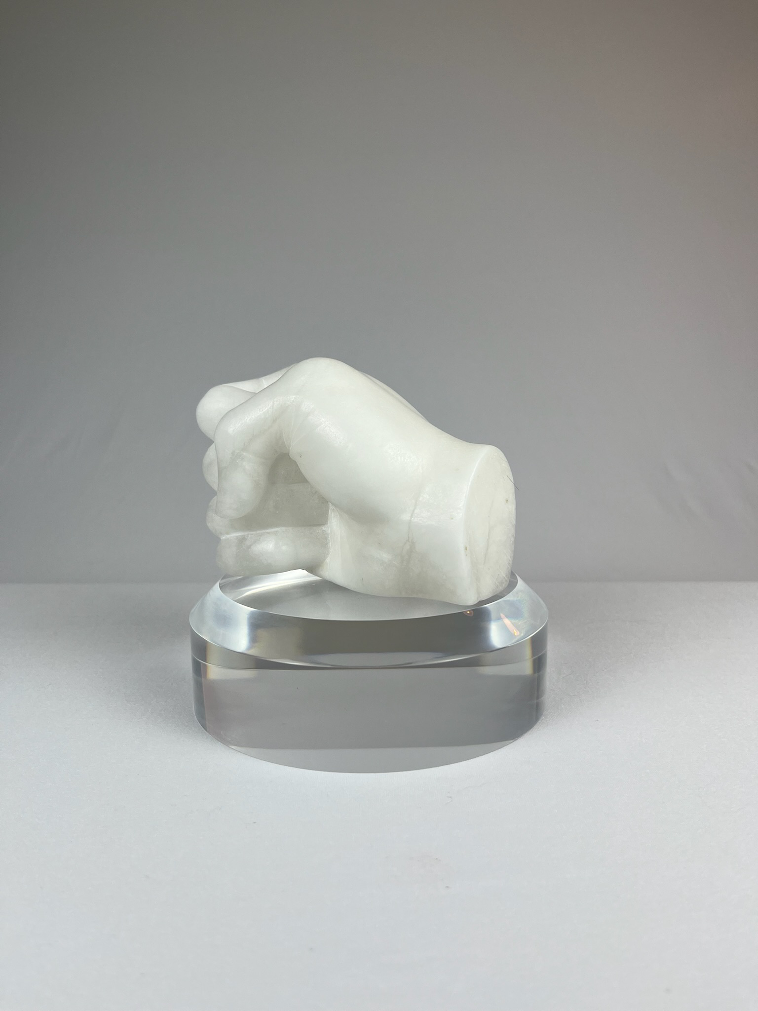 Pugno Destro No. 1, In progress, alabaster – 13 x 9 x 10 cm/ 5 x 3.5 x 4 in.