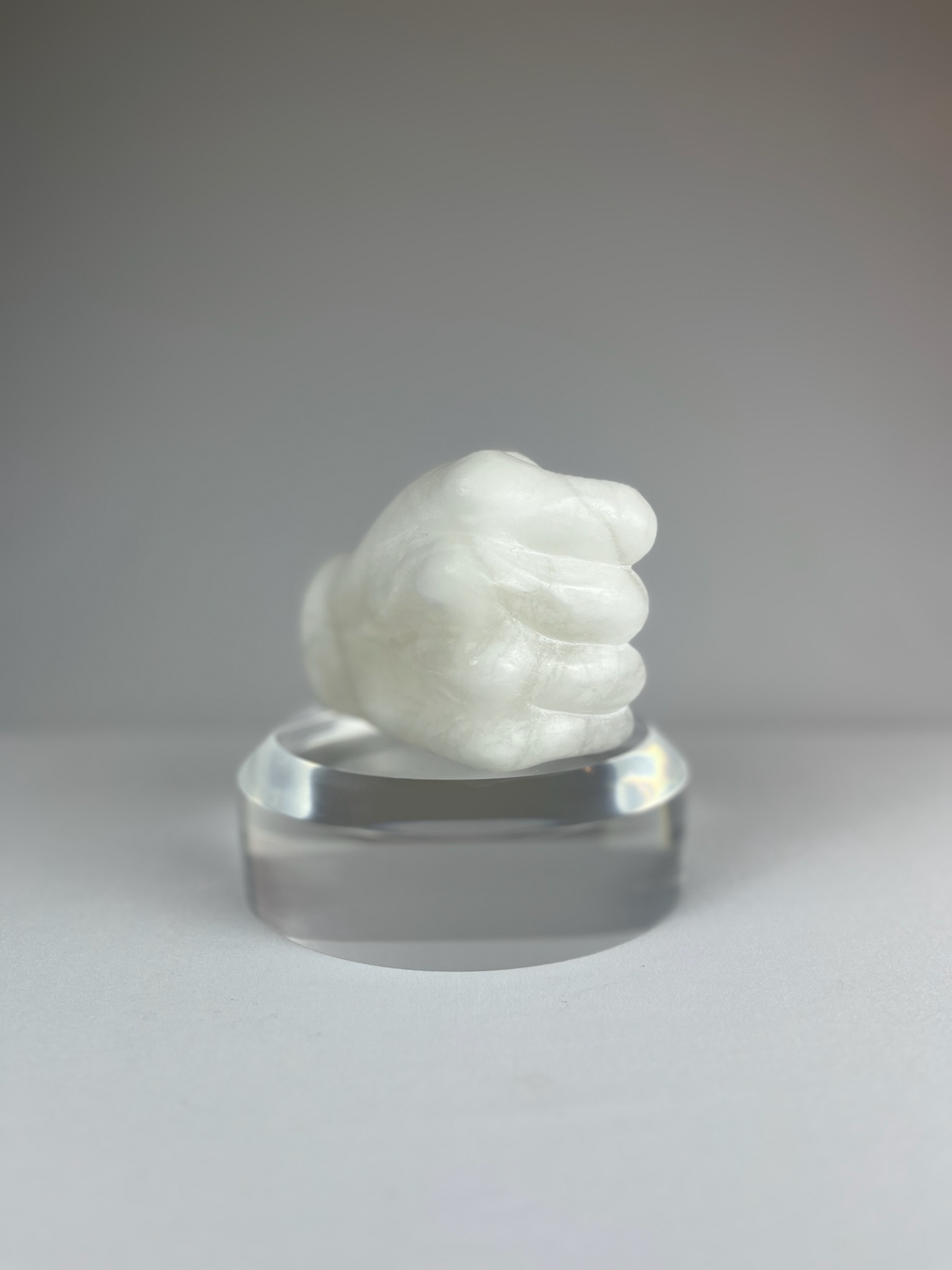Pugno Destro No. 1, In progress, alabaster – 13 x 9 x 10 cm/ 5 x 3.5 x 4 in.