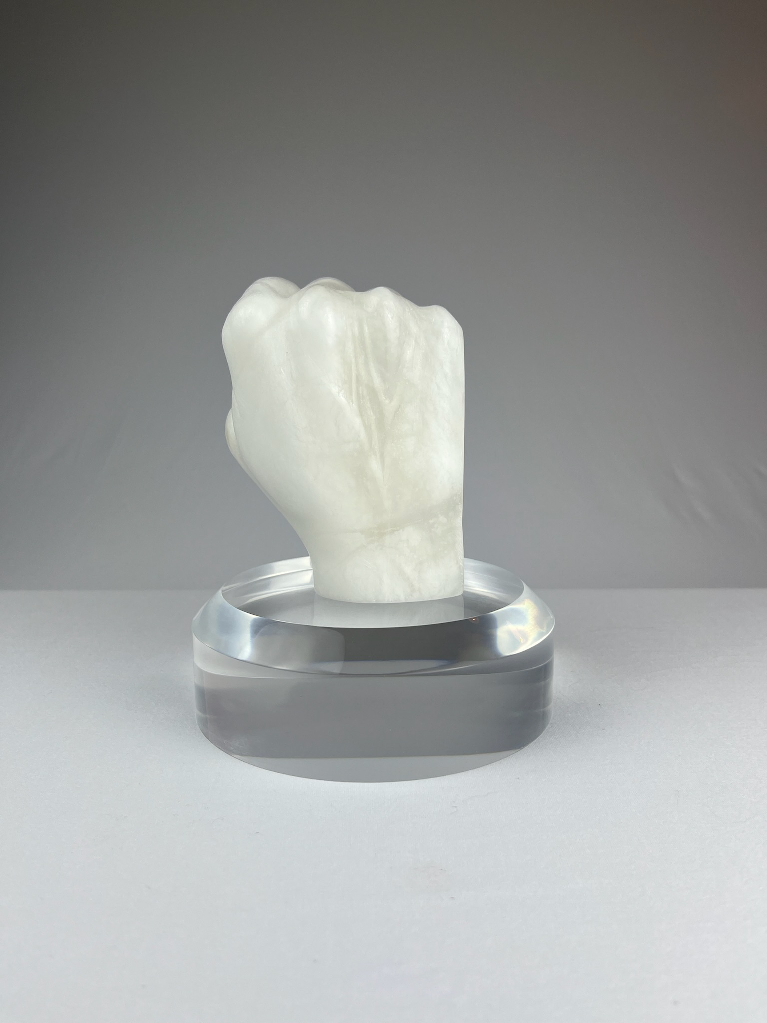 Pugno Destro No. 1, In progress, alabaster – 13 x 9 x 10 cm/ 5 x 3.5 x 4 in.