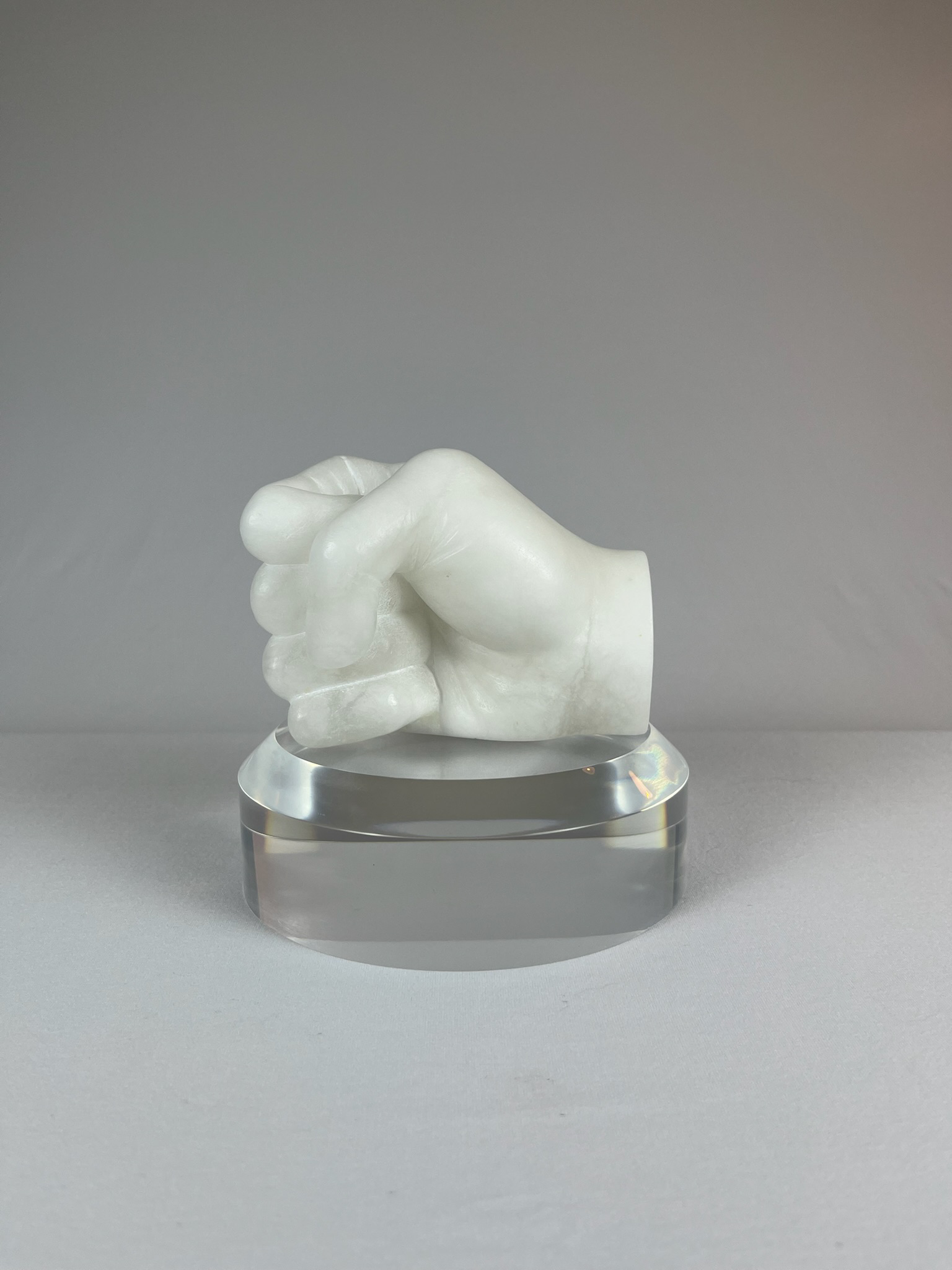 Pugno Destro No. 1, In progress, alabaster – 13 x 9 x 10 cm/ 5 x 3.5 x 4 in.