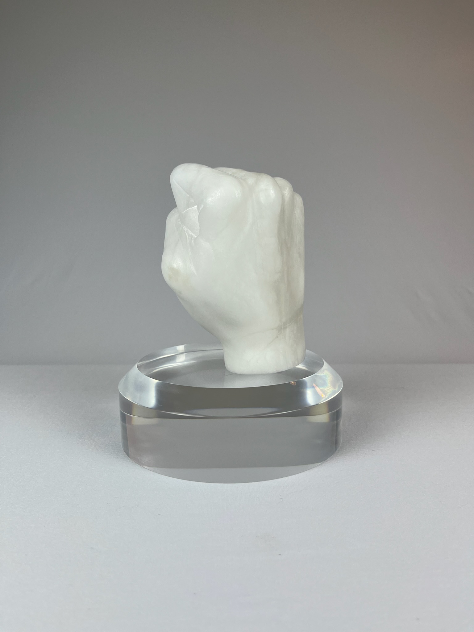 Pugno Destro No. 1, In progress, alabaster – 13 x 9 x 10 cm/ 5 x 3.5 x 4 in.
