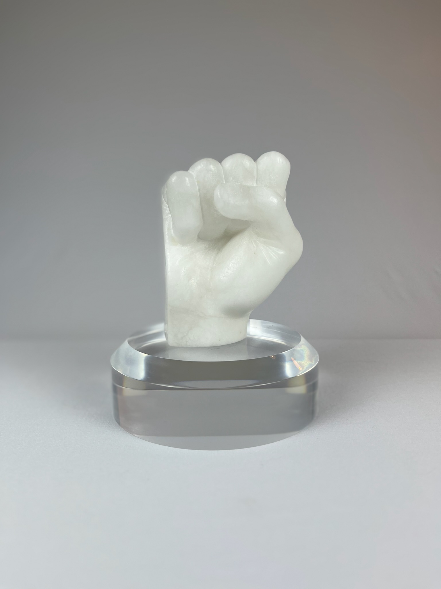 Pugno Destro No. 1, In progress, alabaster – 13 x 9 x 10 cm/ 5 x 3.5 x 4 in.