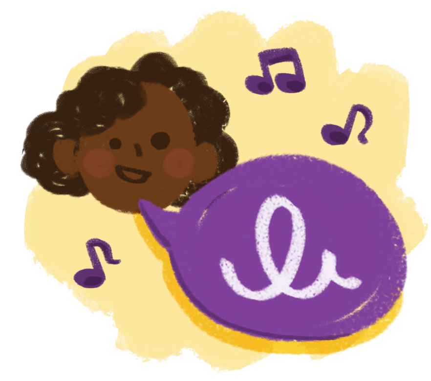 Crayon-like drawing of a child singing,