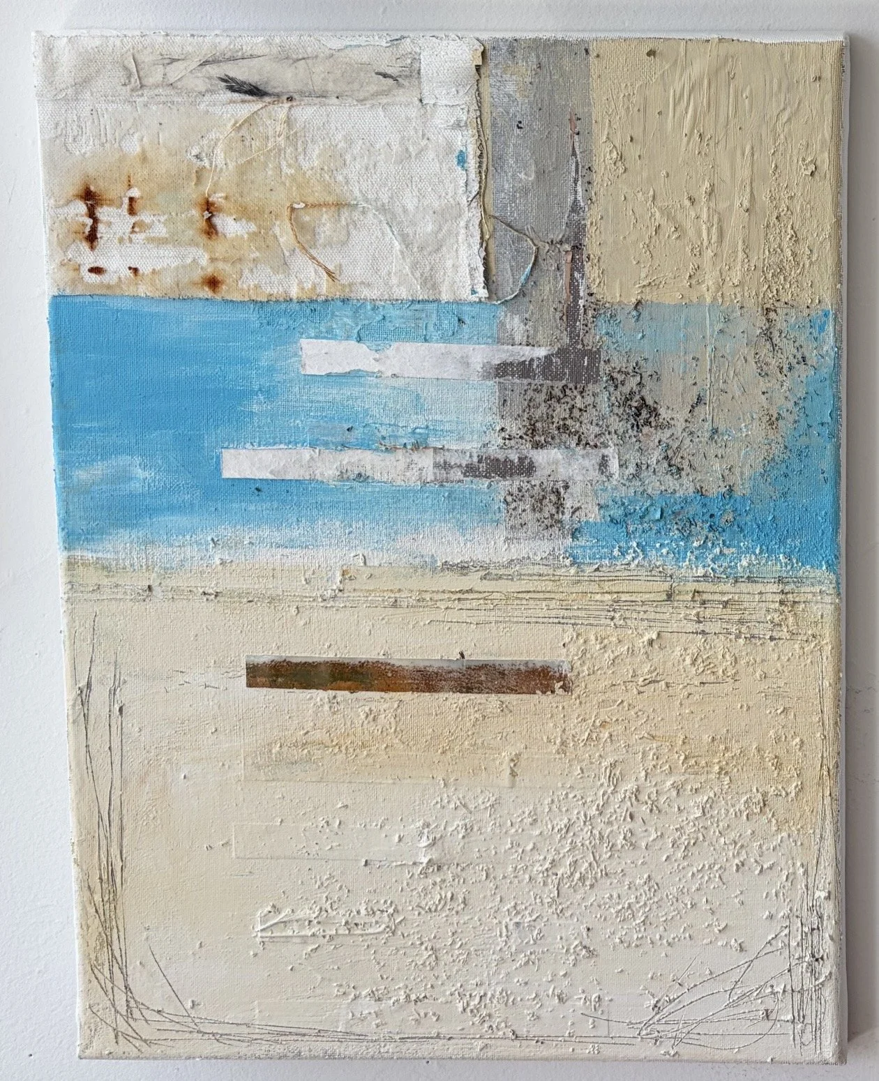 Edits, 2026
mixed media, acrylic, fiber, pumice, coffee grounds
11" x 14"
$200