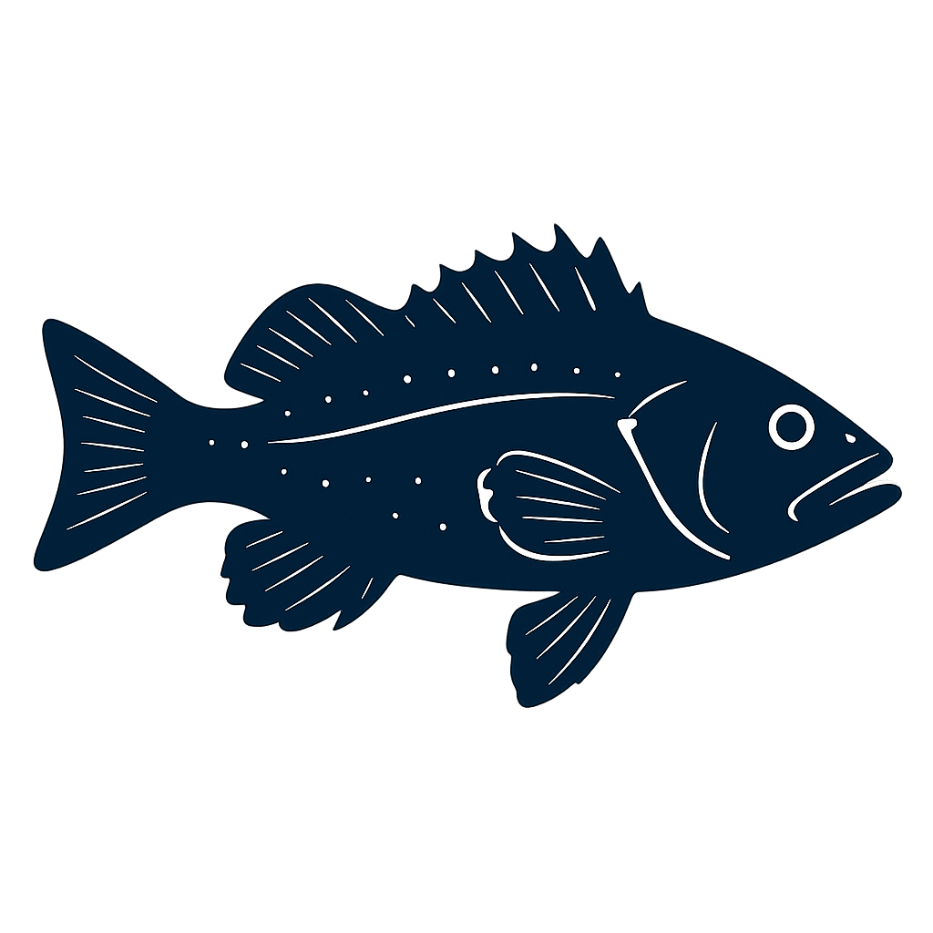 Illustration of a fish with detailed fins and scales on a black background.