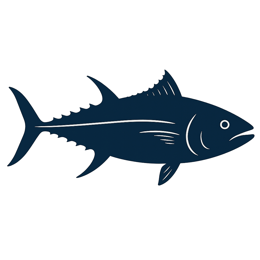 Digital illustration of a fish, likely a tuna, in shades of blue with white highlights.