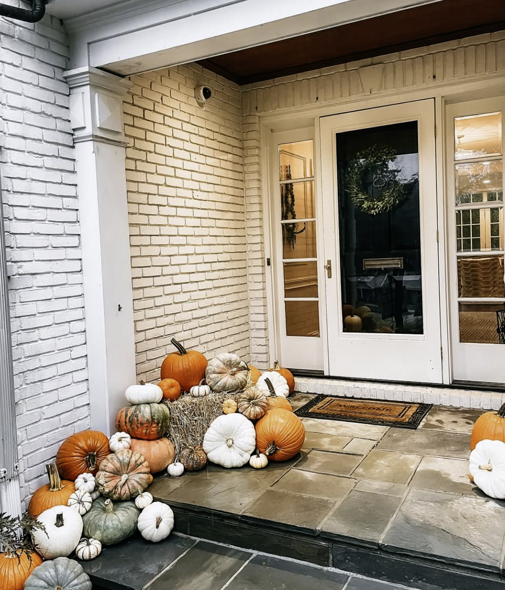Inviting Autumn decor leading up to front door in Comox BC.