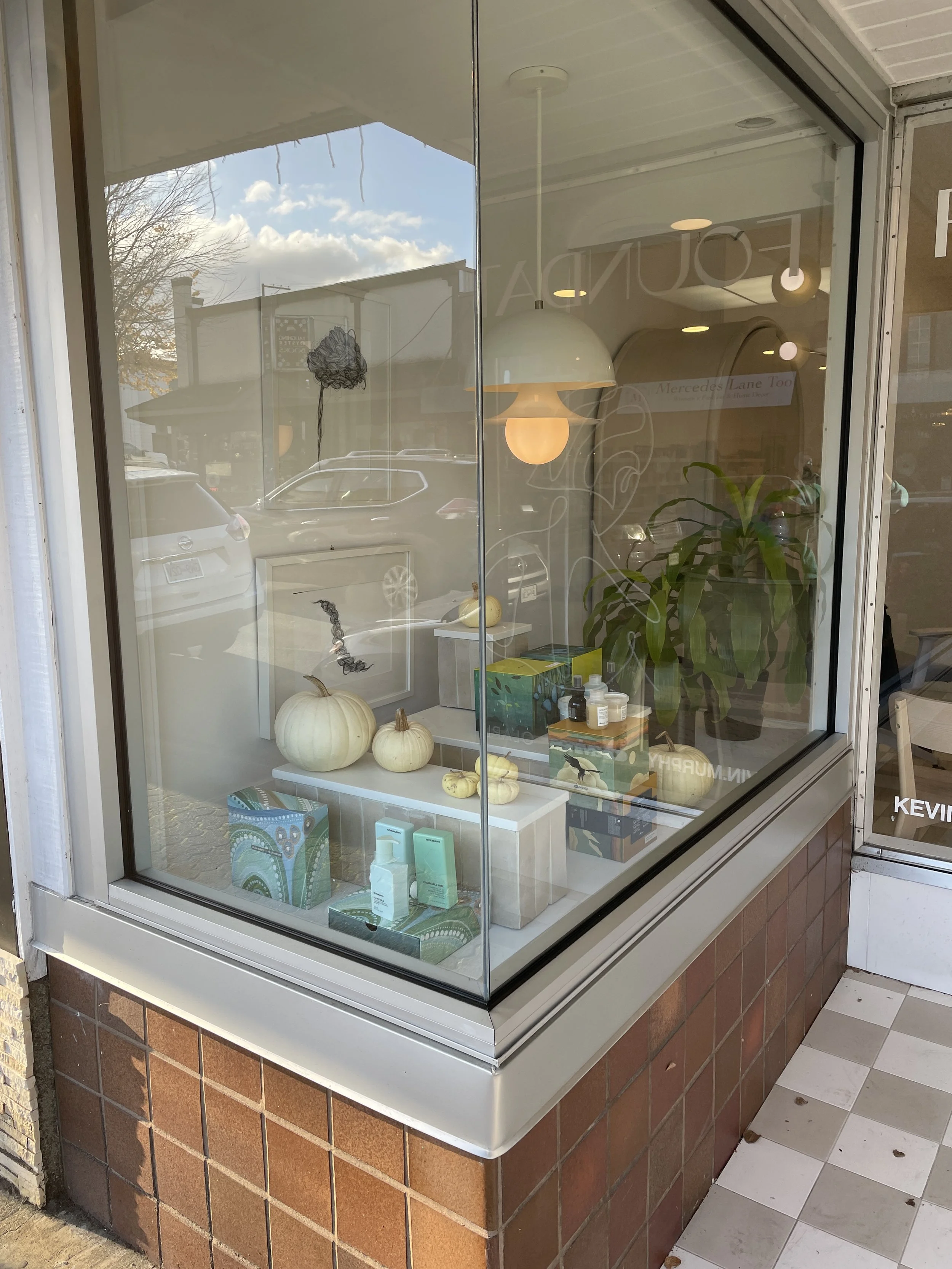Hair Salon white pumpkin display