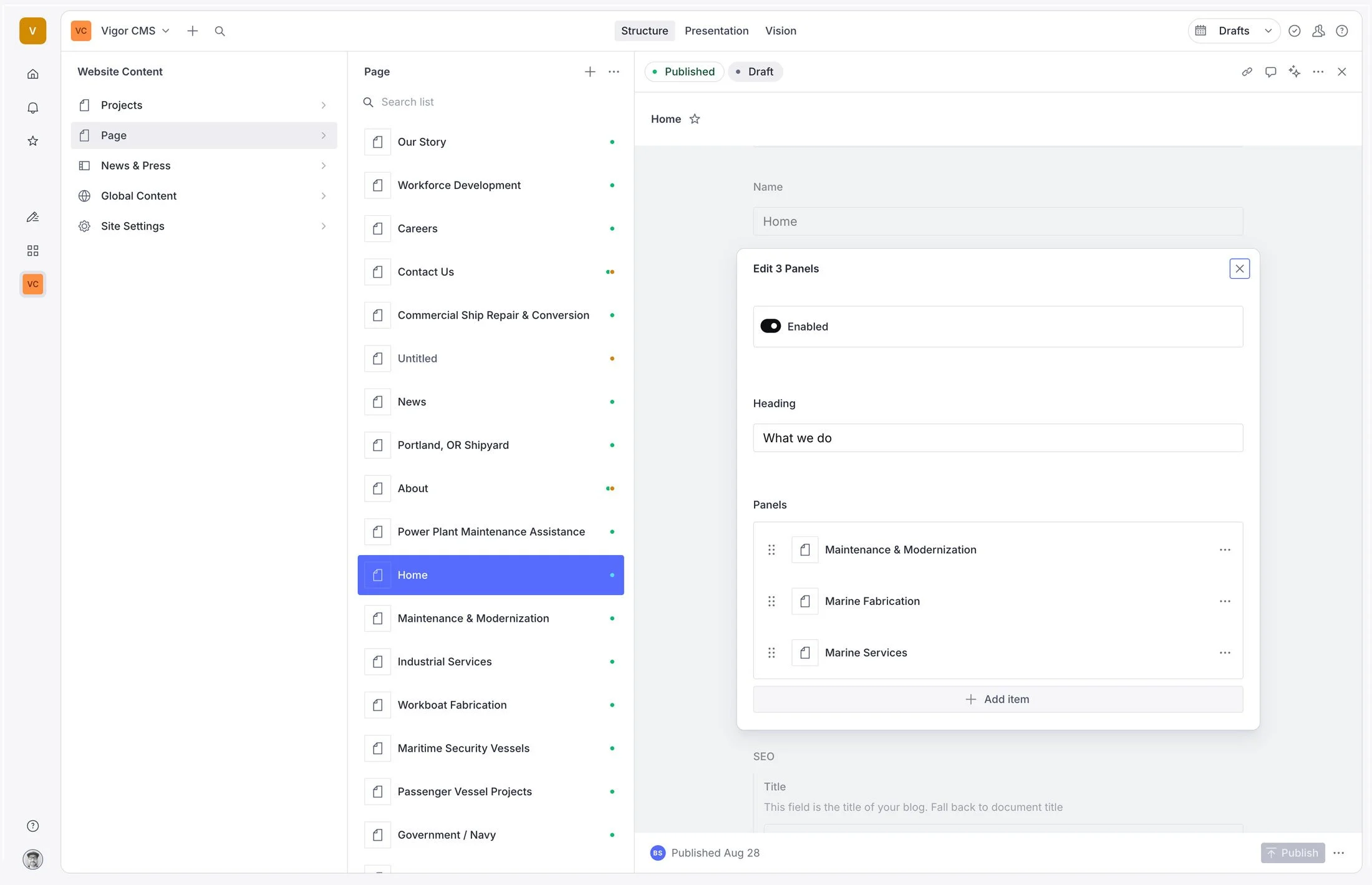 A screen shot of the Sanity Headless CMS
